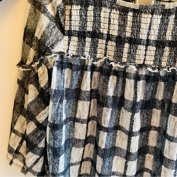 AKEMI + KIN Patrizia Sheer Buffalo Check Plaid Long Sleeve Top Black White XS - Picture 7 of 9